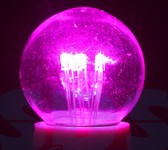 Лампа шар e27 6 LED  Ø45мм - розовая, прозрачная колба, эффект лампы накаливания