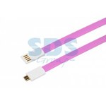 USB кабель microUSB, плоский силиконовый шнур, розовый REXANT