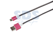 USB кабель microUSB, шнур в тканевой оплетке, черный (усиленный) REXANT