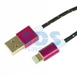 USB кабель для iPhone 5/5S/5C, шнур в тканевой оплетке, черный REXANT