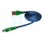 USB кабель светящиеся разъемы для iPhone 5/5S/5C шнур шелк плоский1М синий