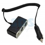 Разветвитель автоприкуривателя  2гн 2хUSB (5V 1 000mA) шнур спираль 1.5М  REXANT